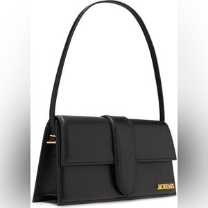 Authentic Jacquemus Long Le Bambino Leather Shoulder Bag In Black Gold Hardware
